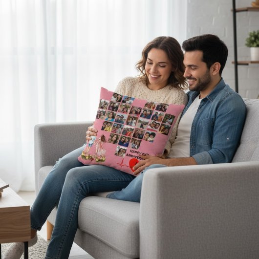 Personalized 25th Wedding Anniversary Photo Collag Kussen