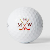 Personalized 2-initials Red Clubs Golfer Age Golfballen (Voorkant)