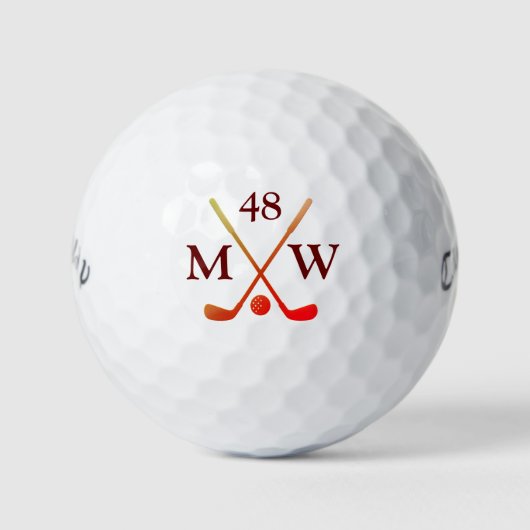 Personalized 2-initials Red Clubs Golfer Age Golfballen (Voorkant)