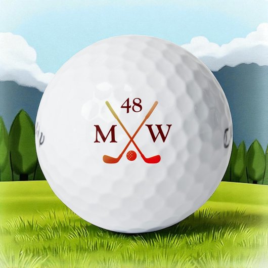 Personalized 2-initials Red Clubs Golfer Age Golfballen