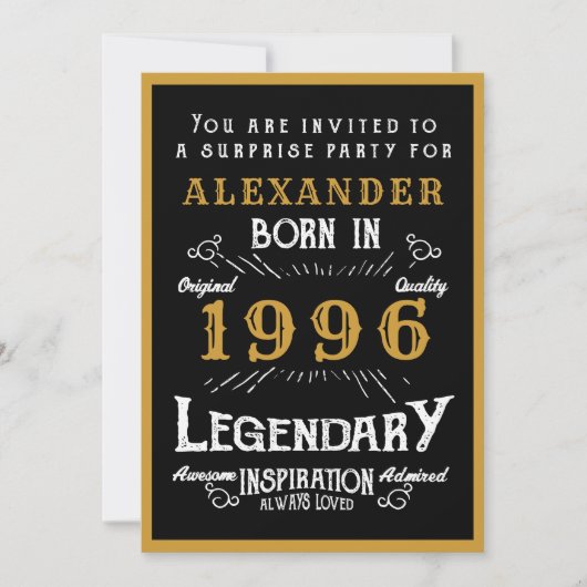 Personalized 30th Birthday 1996 Black Gold Legend Kaart (Voorkant)