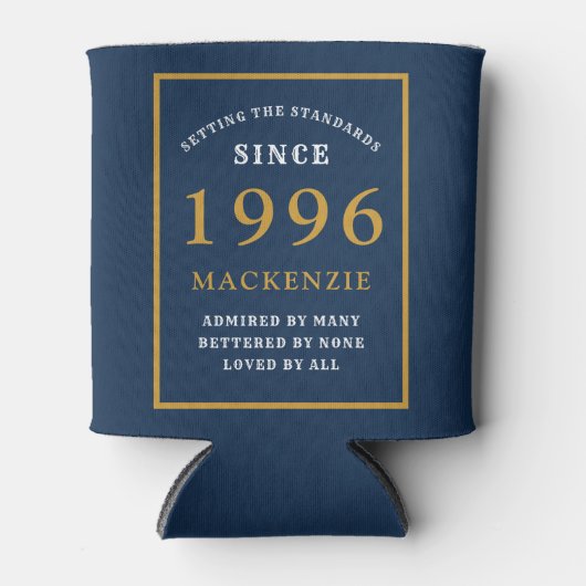 Personalized 30th Birthday 1996 Elegant Blue Gold Blikjeskoeler (Voorkant)