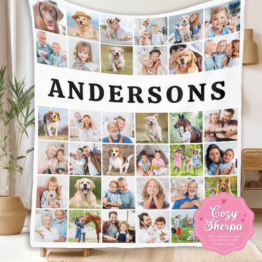 Personalized 36 Photos Collage Cute Trendy Family Sherpa Deken
