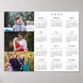 Personalized 3 Photo Collage Family 2026 Calendar Poster (Voorkant)