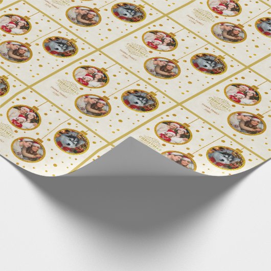 Personalized 3 Photo - Custom Family Holiday Cadeaupapier (Hoek)