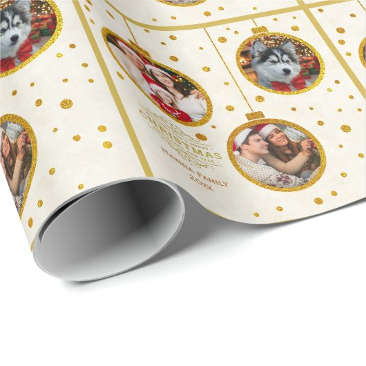 Personalized 3 Photo - Custom Family Holiday Cadeaupapier (Rol Hoek)