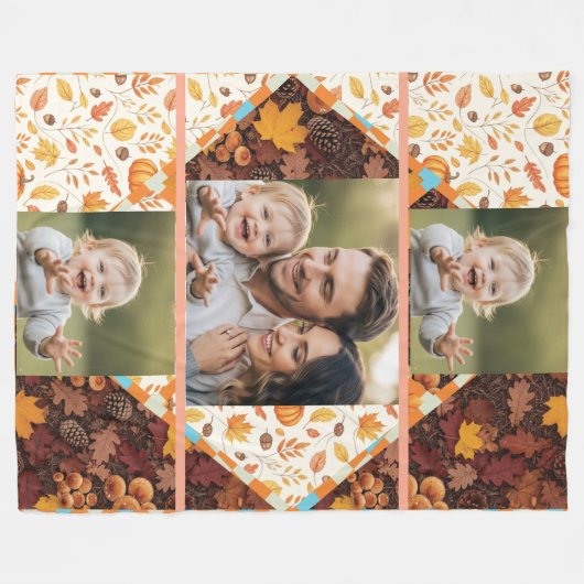Personalized 3 Photo Fall Family Fleece Deken (Voorkant (Horizontaal))