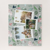 Personalized 3 Photo Green Floral Background Legpuzzel (Verticaal)