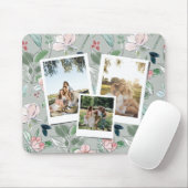 Personalized 3 Photo Green Floral Background  Muismat (Met muis)