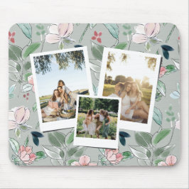 Personalized 3 Photo Green Floral Background  Muismat