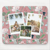 Personalized 3 Photo Pink Floral Background  Muismat (Voorkant)