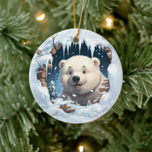 Personalized 3D Polar Bear  Keramisch Ornament (Boom)