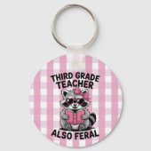 Personalized 3rd Grade Teacher Cute Feral Raccoon  Sleutelhanger (Voorkant)