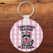 Personalized 3rd Grade Teacher Cute Feral Raccoon  Sleutelhanger (Voorkant)