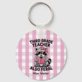 Personalized 3rd Grade Teacher Cute Feral Raccoon  Sleutelhanger (Achterkant)