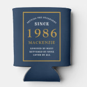 Personalized 40th Birthday 1986 Elegant Blue Gold Blikjeskoeler (Achterkant)