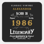 Personalized 40th Birthday Add Name 1986 Legend Vierkante Sticker (Voorkant)