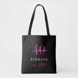 Personalized 40th Birthday Black Hot Pink Tote Bag