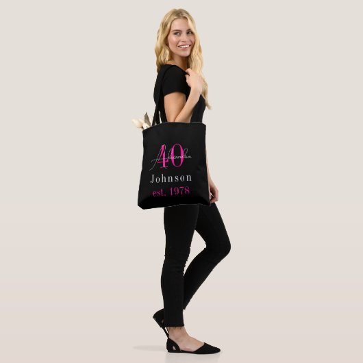 Personalized 40th Birthday Black Hot Pink Tote Bag (Op model)
