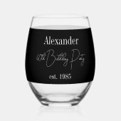 Personalized 40th Birthday Cheers Beers Black Gold Wijnglas Zonder Voet (Achterkant)