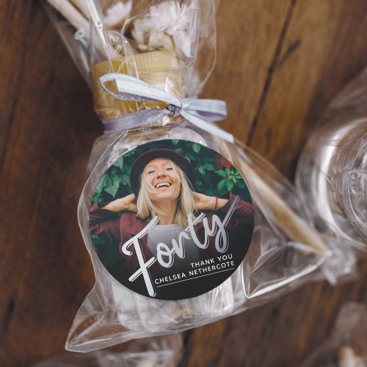 Personalized 40th Birthday Photo Forty Silver Ronde Sticker