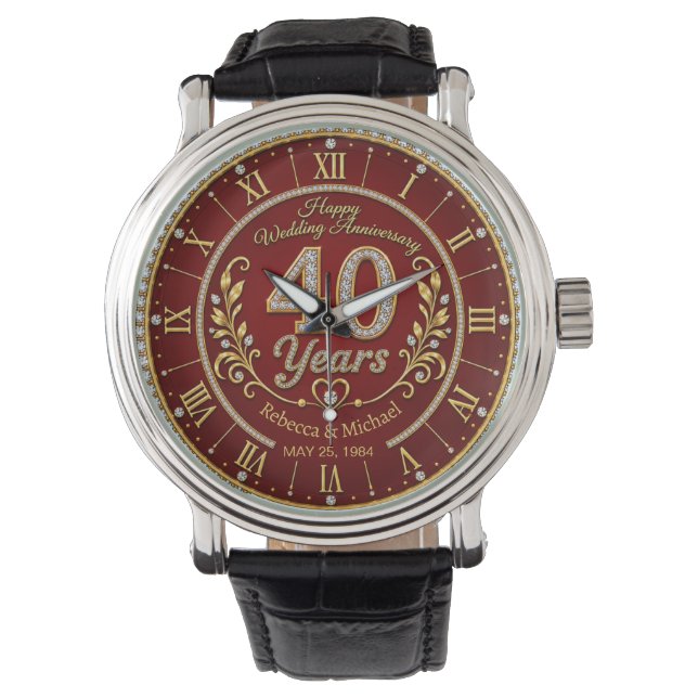 Personalized 40th Wedding Anniversary Horloge (Voorkant)