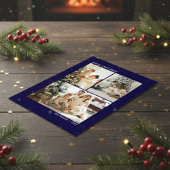 Personalized 4 Family Photo Collage Deep Blue Feestdagenkaart