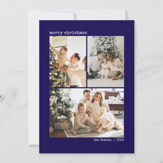 Personalized 4 Family Photo Collage Deep Blue Feestdagenkaart (Voorkant)