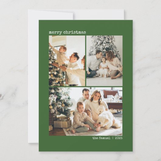 Personalized 4 Family Photo Collage Green Feestdagenkaart (Voorkant)