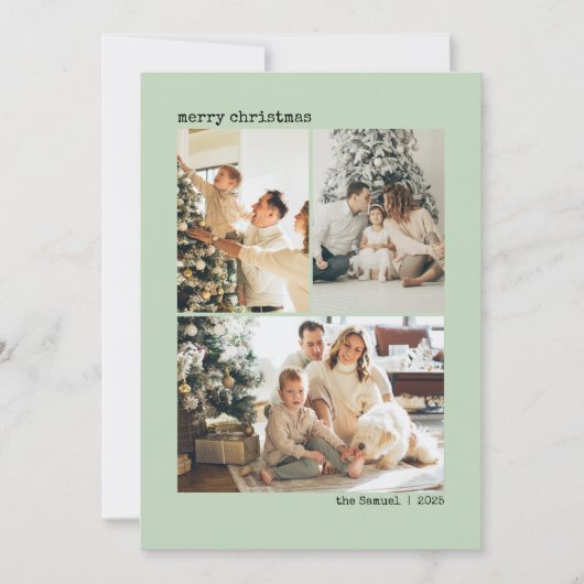 Personalized 4 Family Photo Collage Olive Feestdagenkaart (Voorkant)