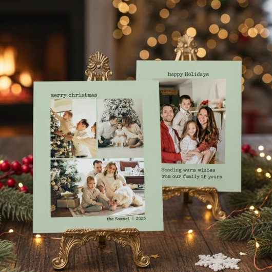 Personalized 4 Family Photo Collage Olive Feestdagenkaart