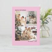 Personalized 4 Family Photo Collage Pink Color Feestdagenkaart (Staand voorkant)