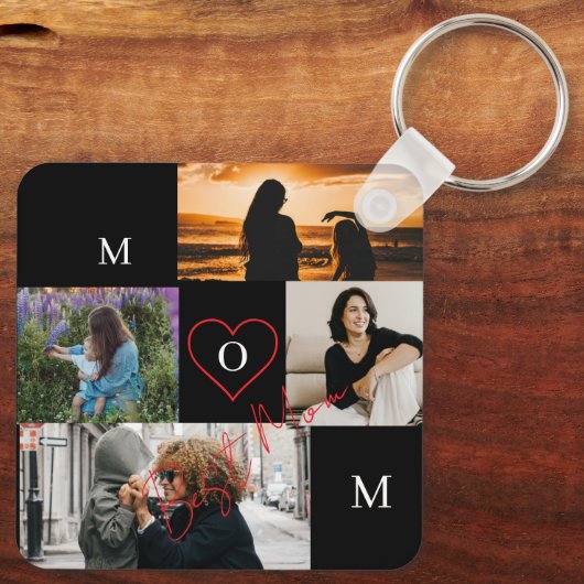 Personalized 4-Photo Collage Mom Monogram Sleutelhanger (Achterkant)