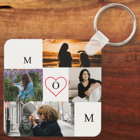 Personalized 4-Photo Collage Mom Monogram Sleutelhanger (Achterkant)