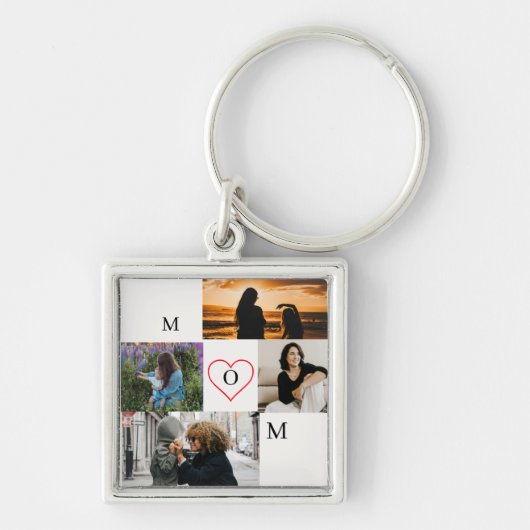 Personalized 4-Photo Collage Mom Monogram Sleutelhanger (Voorkant)