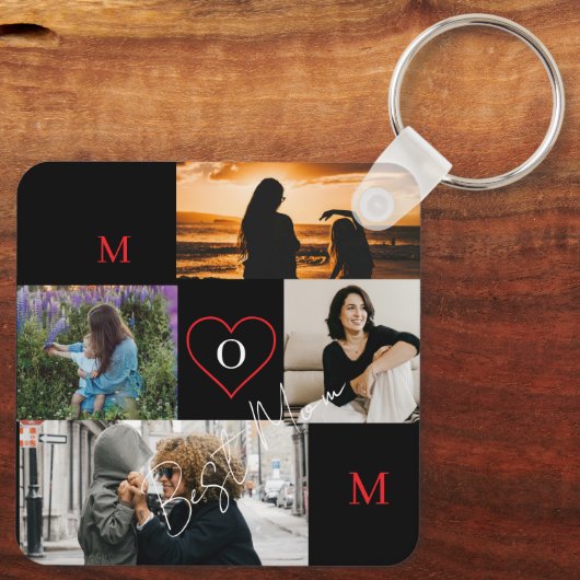 Personalized 4-Photo Collage Mom Monogram Sleutelhanger (Achterkant)