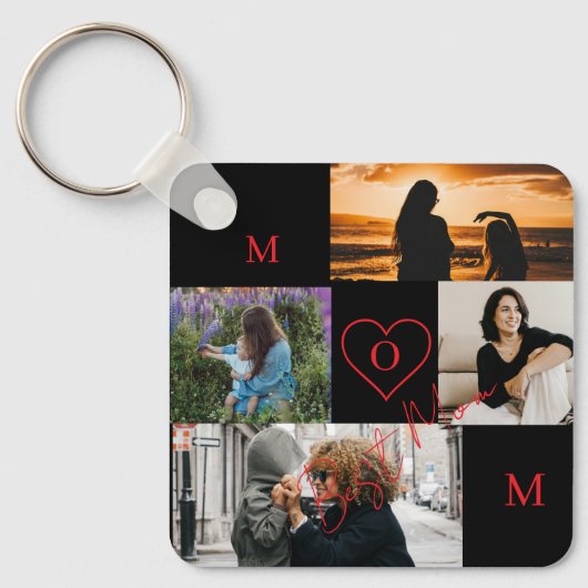 Personalized 4-Photo Collage Mom Monogram Sleutelhanger (Voorkant)