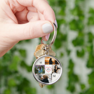 Personalized 4-Photo Collage Mom Monogram Sleutelhanger