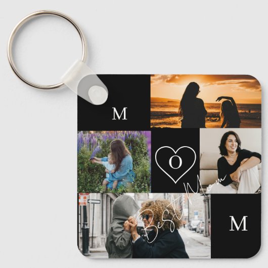 Personalized 4-Photo Collage Mom Monogram Sleutelhanger (Voorkant)
