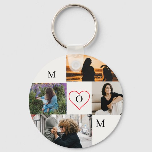 Personalized 4-Photo Collage Mom Monogram Sleutelhanger (Voorkant)