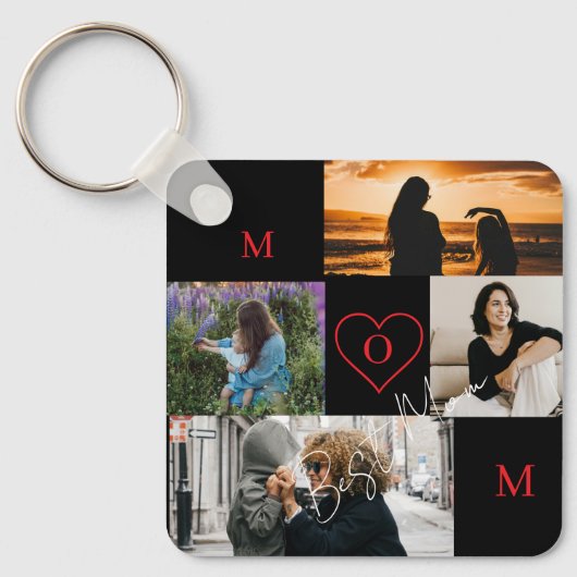 Personalized 4-Photo Collage Mom Monogram Sleutelhanger (Voorkant)