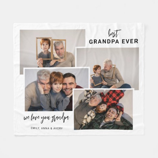 Personalized 4 Tile Photo Grandpa Fleece Blanket (Voorkant (Horizontaal))