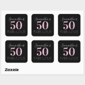 Personalized 50 and fabulous Black Pink Birthday Vierkante Sticker (Vel)