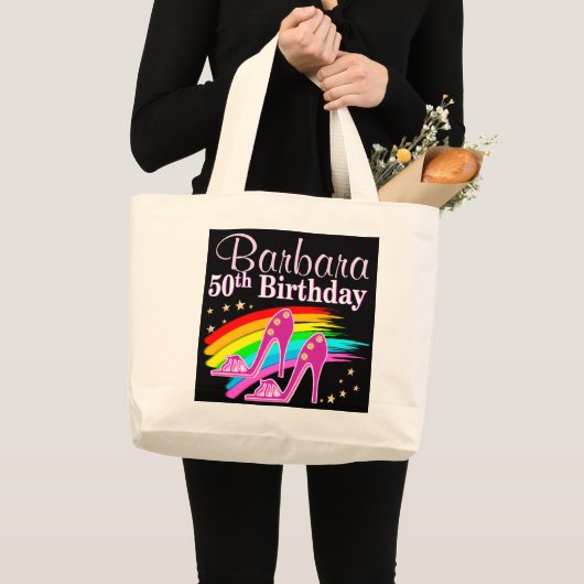 PERSONALIZED 50E BIRTHDAY SHOE QUEEN GROTE TOTE BAG (Voorkant (product))