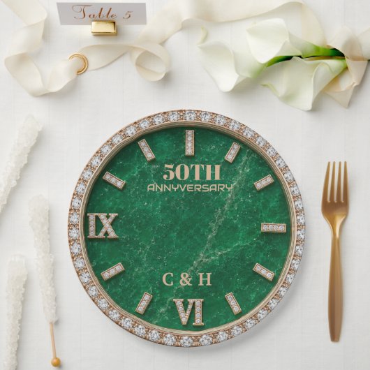 Personalized 50th Anniversary Emerald Marble Papieren Bordje (Huwelijk)