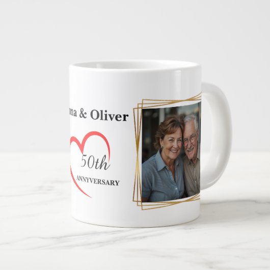 Personalized 50th Anniversary Photo Mug Grote Koffiekop (Voorkant rechts)