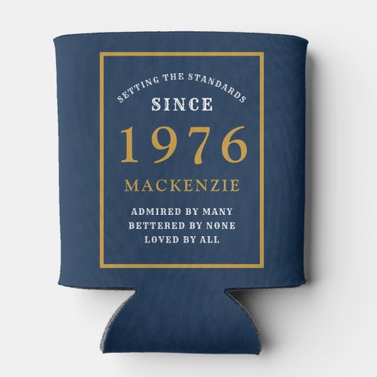 Personalized 50th Birthday 1976 Elegant Blue Gold Blikjeskoeler (Achterkant)