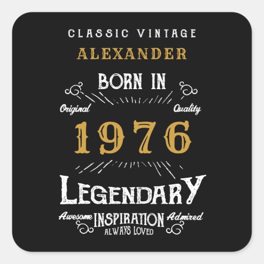 Personalized 50th Birthday Add Name 1976 Legend Vierkante Sticker (Voorkant)