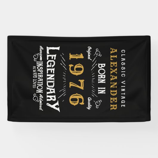 Personalized 50th Birthday Born 1976 Retro Party Spandoek (Horizontaal)