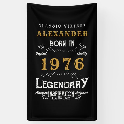 Personalized 50th Birthday Born 1976 Retro Party Spandoek (Verticaal)